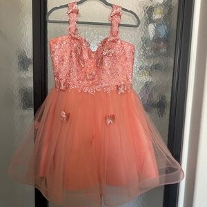 Floral Embellished Coral Dress